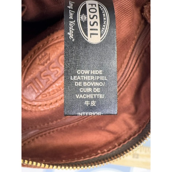 Vintage‎ Fossil Leather Crossbody Bag Brown Saddle Adjustable Strap Zip Pockets - Picture 6 of 9